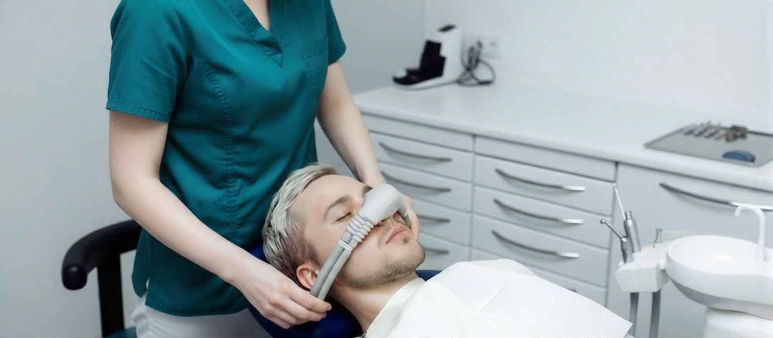 Пациент во время седации Спокойный пациент у стоматолога