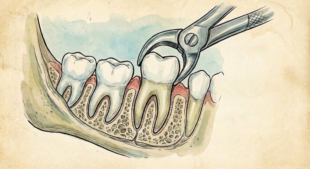 Иллюстрация удаление зуба расшатыванием